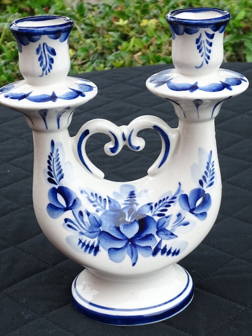 Blue and White Floral Double Taper Candleholder Russian